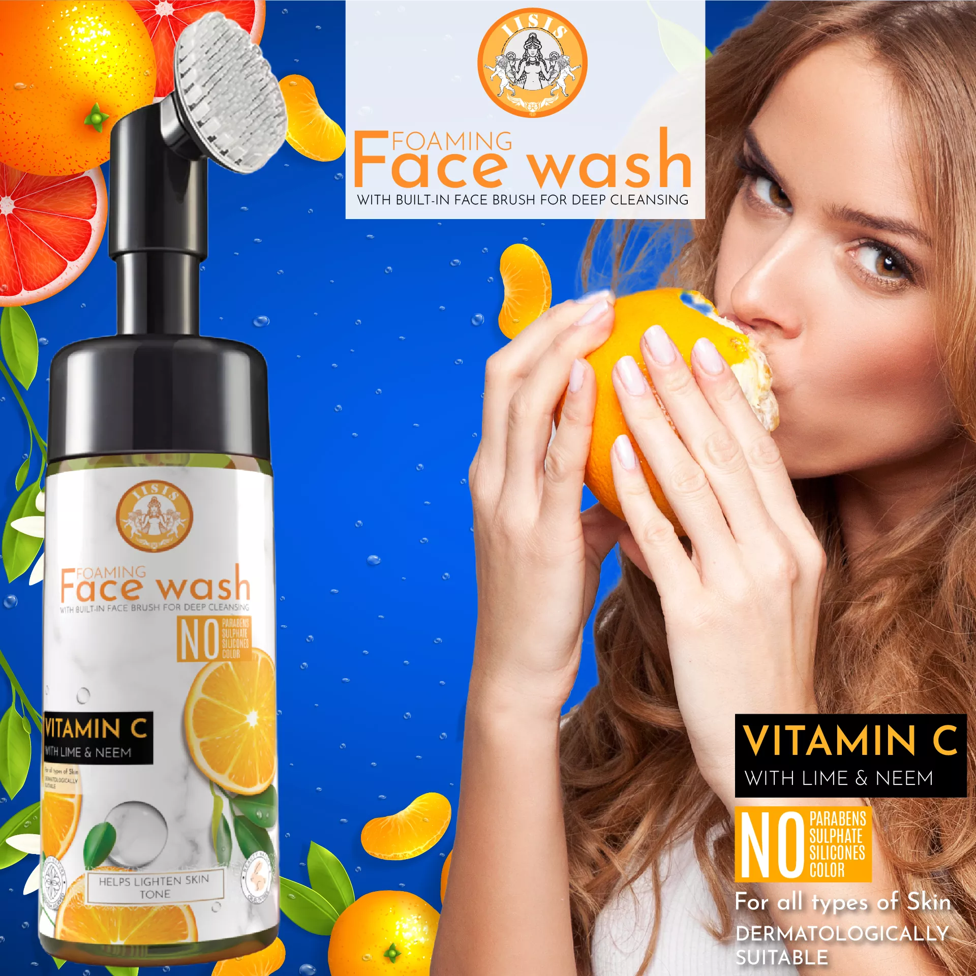 Vitamin C With Lime & Neem Foaming Face Wash With Built-In Face Brush (150ml)